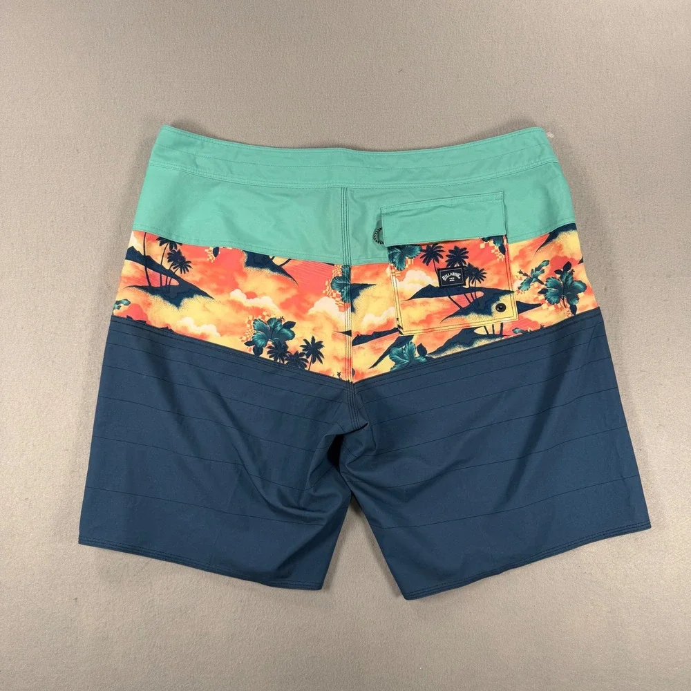 Billabong Recycler Tribong Pro Board Shorts Mens 36 Blue Green Tropical Sunset